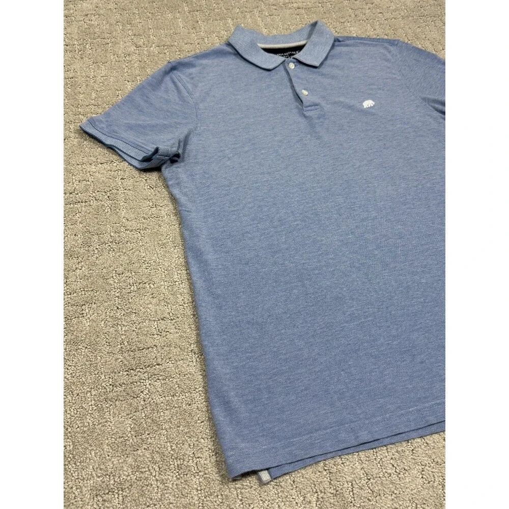 Banana Republic Organic Cotton Pique Polo Shirt Men's Large Blue Short Sleeve